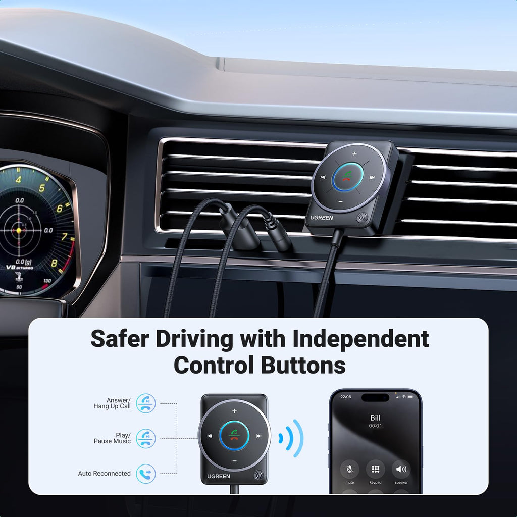UGREEN Aux Bluetooth 5.4 Adapter For Car (2024 Latest)