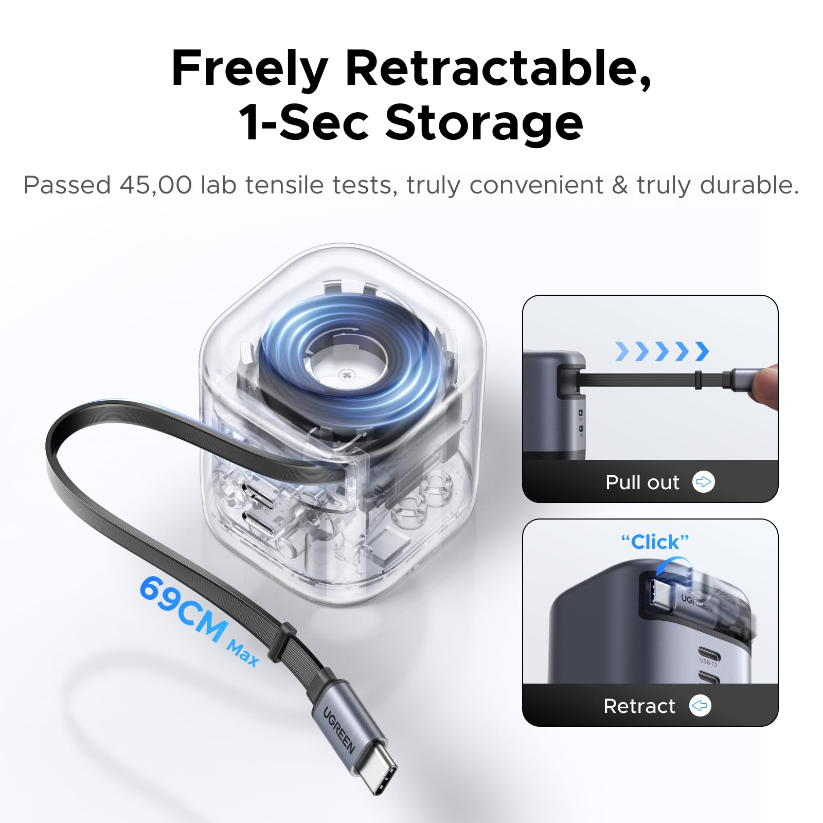 UGREEN Nexode 45W 2-Port Charger with Retractable Cable